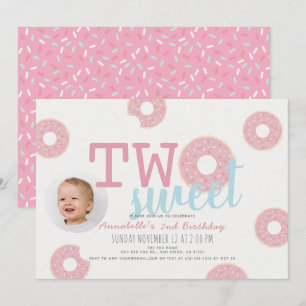 Roze Donut Two Sweet Girl Foto 2e verjaardag Kaart