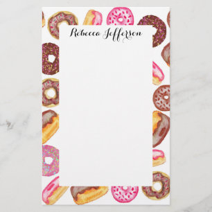 Roze Donut Typografie en Waterverf Cute Donuts Briefpapier
