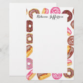 Roze Donut Typografie en Waterverf Cute Donuts Briefpapier (Voorkant / Achterkant)