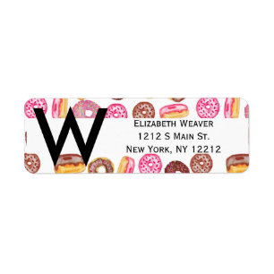 Roze Donut Typografie en Waterverf Cute Donuts Etiket
