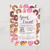 Roze Donut Typografie en Waterverf Cute Donuts Kaart (Voorkant / Achterkant)