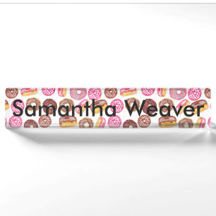 Roze Donut Typografie en Waterverf Cute Donuts Naambordje