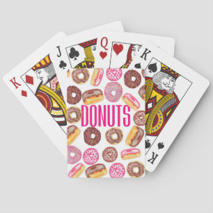 Roze Donut Typografie en Waterverf Cute Donuts Pokerkaarten
