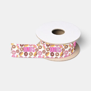 Roze Donut Typografie en Waterverf Cute Donuts Satijnen Lint