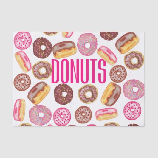 Roze Donut Typografie en Waterverf Cute Donuts Tissuepapier (Voorkant)