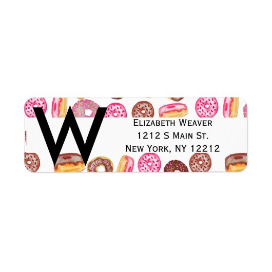 Roze Donut Typografie en Waterverf Leuke Donuts Etiket (Voorkant)