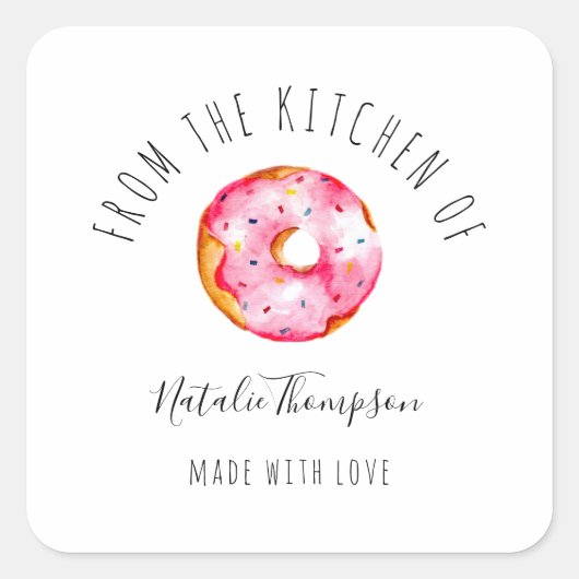 Roze Donut Uit de Keuken van Thuis Gebakken Vierkante Sticker (Voorkant)