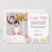 Roze Donut Verjaardag Foto Bedankkaart (Voorkant)