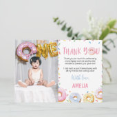 Roze Donut Verjaardag Foto Bedankt Kaart (Staand voorkant)