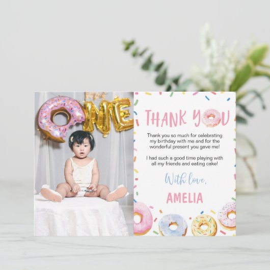 Roze Donut Verjaardag Foto Dank u Kaart (Staand voorkant)