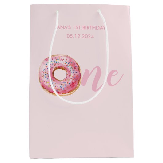 Roze Donut Verjaardag Medium Cadeauzakje (Voorkant)