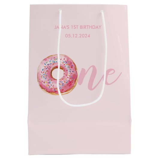 Roze Donut Verjaardag Medium Cadeauzakje (Achterkant)