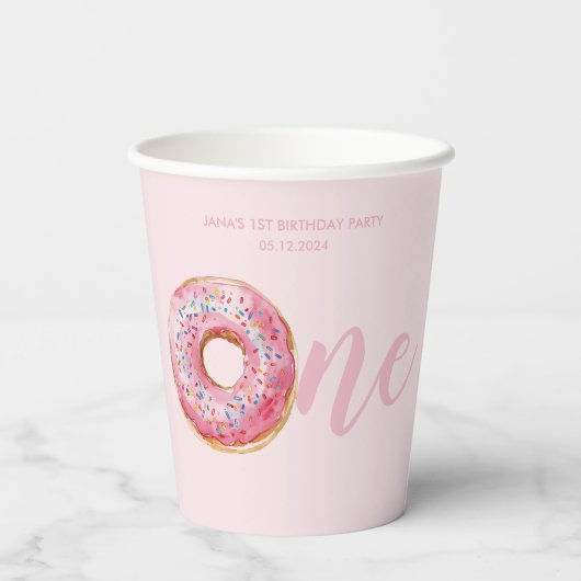 Roze Donut Verjaardag Papieren Bekers (Achterkant)