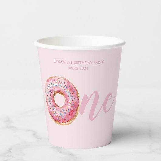 Roze Donut Verjaardag Papieren Bekers (Voorkant)