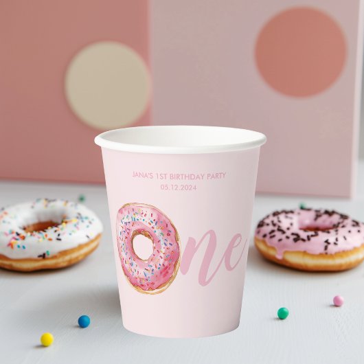 Roze Donut Verjaardag Papieren Bekers