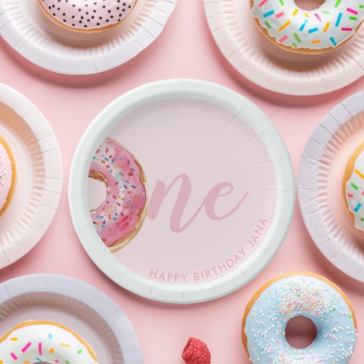 Roze Donut Verjaardag Papieren Bordje