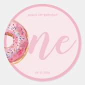 Roze Donut Verjaardag Ronde Sticker (Voorkant)