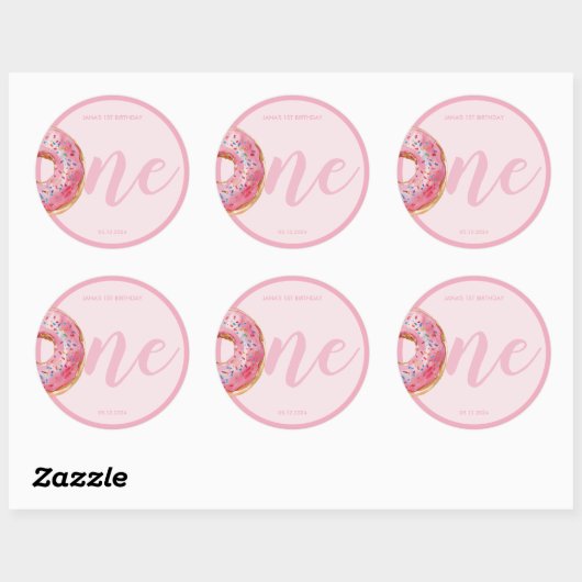 Roze Donut Verjaardag Ronde Sticker (Vel)