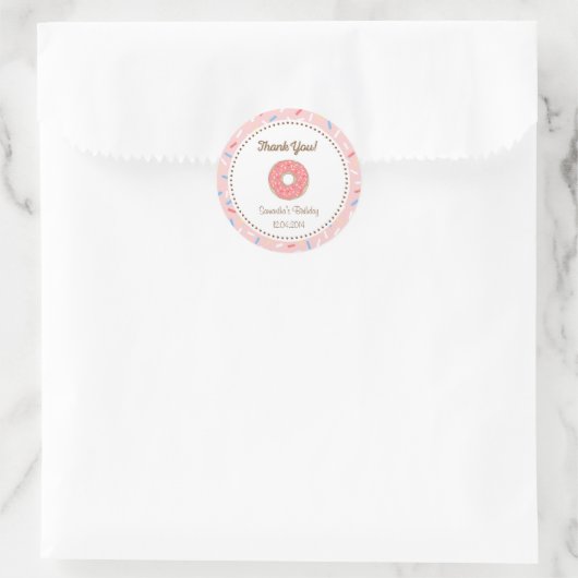 Roze Donut Verjaardag Sticker (Tas)