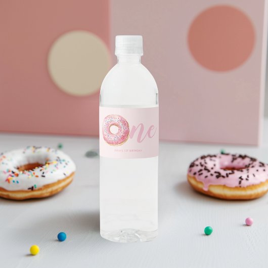 Roze Donut Verjaardag Waterfles Etiket