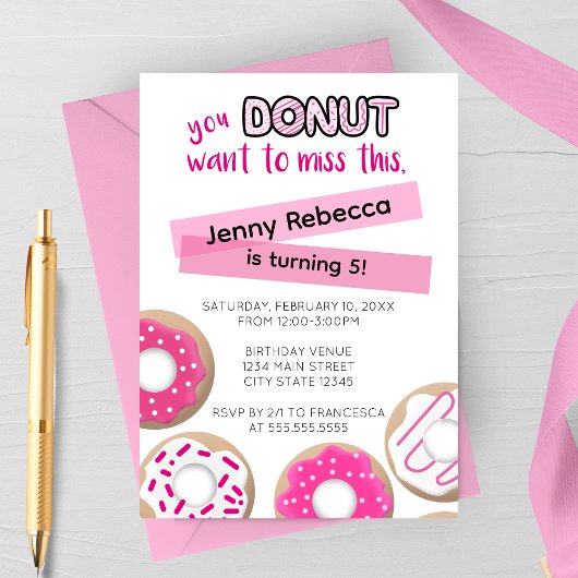 Roze Donut Verjaardagsuitnodiging Kaart