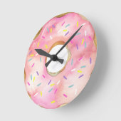 Roze Donut Waterverf Doughnut Cute Sprinkles Ronde Klok (Hoek)