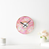 Roze Donut Waterverf Doughnut Cute Sprinkles Ronde Klok (Huis)