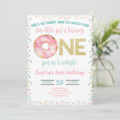 Roze Donut Waterverf meisje 1e verjaardag Kaart (Staand voorkant)