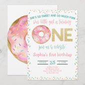 Roze Donut Waterverf meisje 1e verjaardag Kaart (Voorkant / Achterkant)