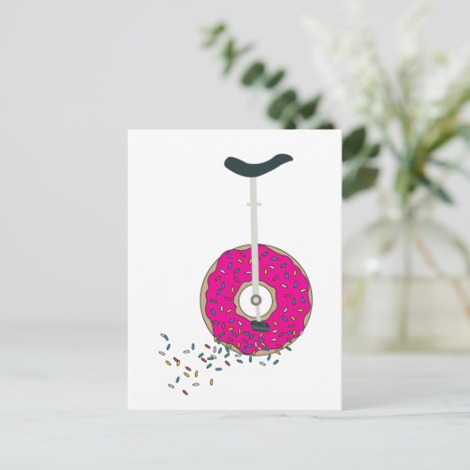 Roze Donut Wheel Unicycle met kleurrijke sprinken Briefkaart (Staand voorkant)
