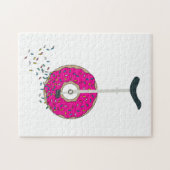 Roze Donut Wheel Unicycle met kleurrijke sprinken Legpuzzel (Horizontaal)
