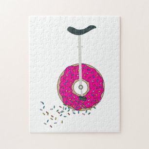 Roze Donut Wheel Unicycle met kleurrijke sprinken Legpuzzel