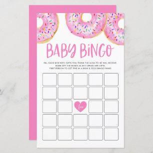Roze Donuts Baby shower Bingo Game Kaart