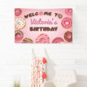 Roze Donuts Birthday Welcome Party Sign Banner (Insitu)