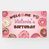 Roze Donuts Birthday Welcome Party Sign Banner (Horizontaal)