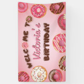 Roze Donuts Birthday Welcome Party Sign Banner (Verticaal)