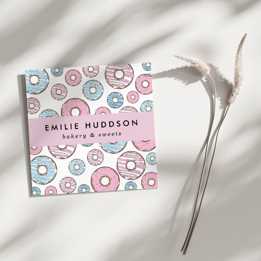 Roze Donuts, Blauwe Donuts, Kakshop, Deeg Shop Vierkante Visitekaartje