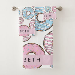 Roze Donuts, Blauwe Donuts, Sprinkles, Jouw naam Bad Handdoek