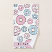 Roze Donuts, Blauwe Donuts, Sprinkles, Jouw naam Bad Handdoek (Handdoek)