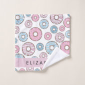 Roze Donuts, Blauwe Donuts, Sprinkles, Jouw naam Bad Handdoek (Wasdoekje)