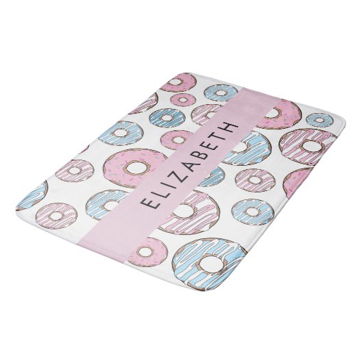 Roze Donuts, Blauwe Donuts, Sprinkles, Jouw naam Badmat (Gekanteld)