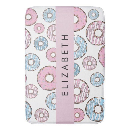 Roze Donuts, Blauwe Donuts, Sprinkles, Jouw naam Badmat (Voorkant Verticaal)