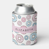 Roze Donuts, Blauwe Donuts, Sprinkles, Jouw naam Blikjeskoeler (Blikje Voorkant)