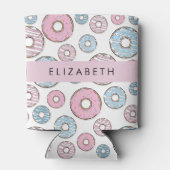 Roze Donuts, Blauwe Donuts, Sprinkles, Jouw naam Blikjeskoeler (Achterkant)
