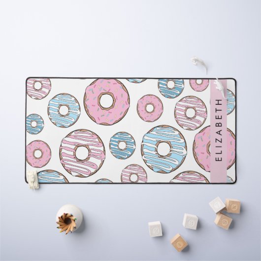 Roze Donuts, Blauwe Donuts, Sprinkles, Jouw naam Bureaumat (Kindertafel)
