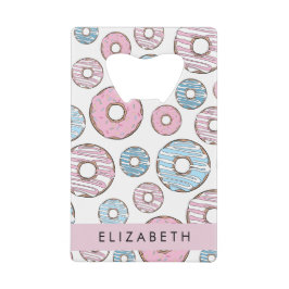 Roze Donuts, Blauwe Donuts, Sprinkles, Jouw naam Creditkaart Flessenopener