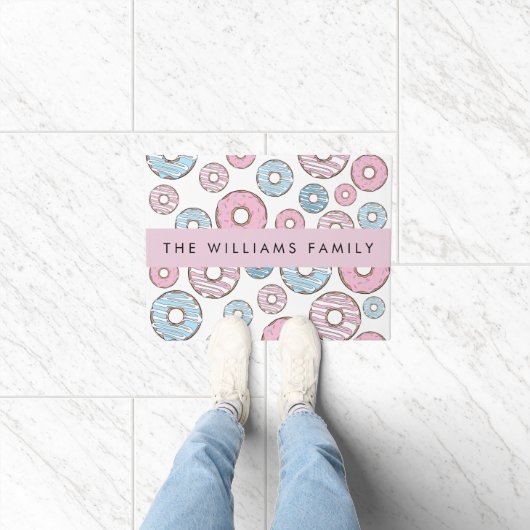 Roze Donuts, Blauwe Donuts, Sprinkles, Jouw naam Deurmat (Binnen)