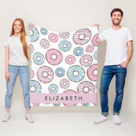 Roze Donuts, Blauwe Donuts, Sprinkles, Jouw naam Fleece Deken