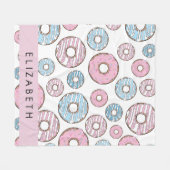 Roze Donuts, Blauwe Donuts, Sprinkles, Jouw naam Fleece Deken (Voorkant (Horizontaal))