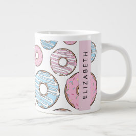 Roze Donuts, Blauwe Donuts, Sprinkles, Jouw naam Grote Koffiekop